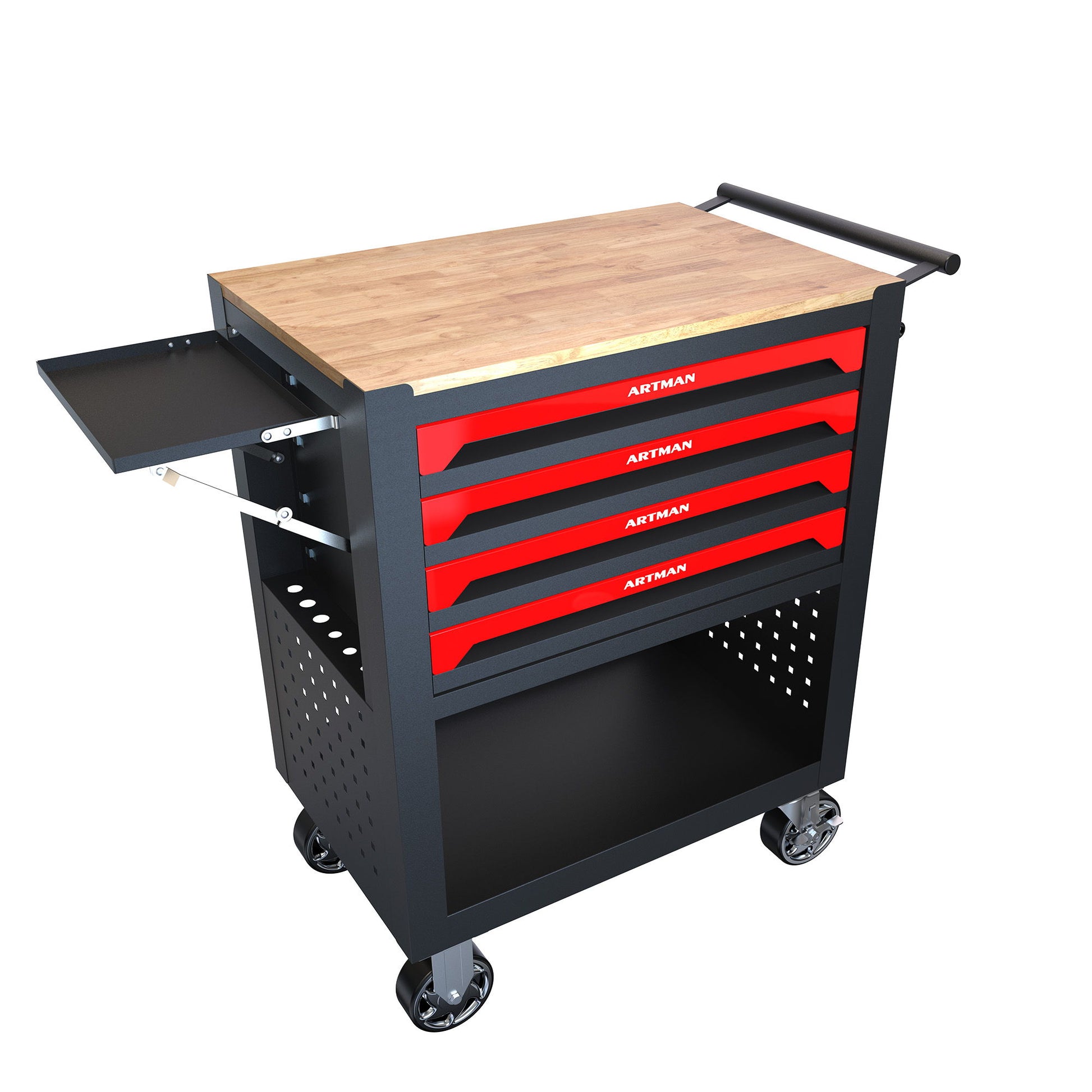 4 Drawers Multifunctional Tool Cart With Wheels And Wooden Top Daily Nest