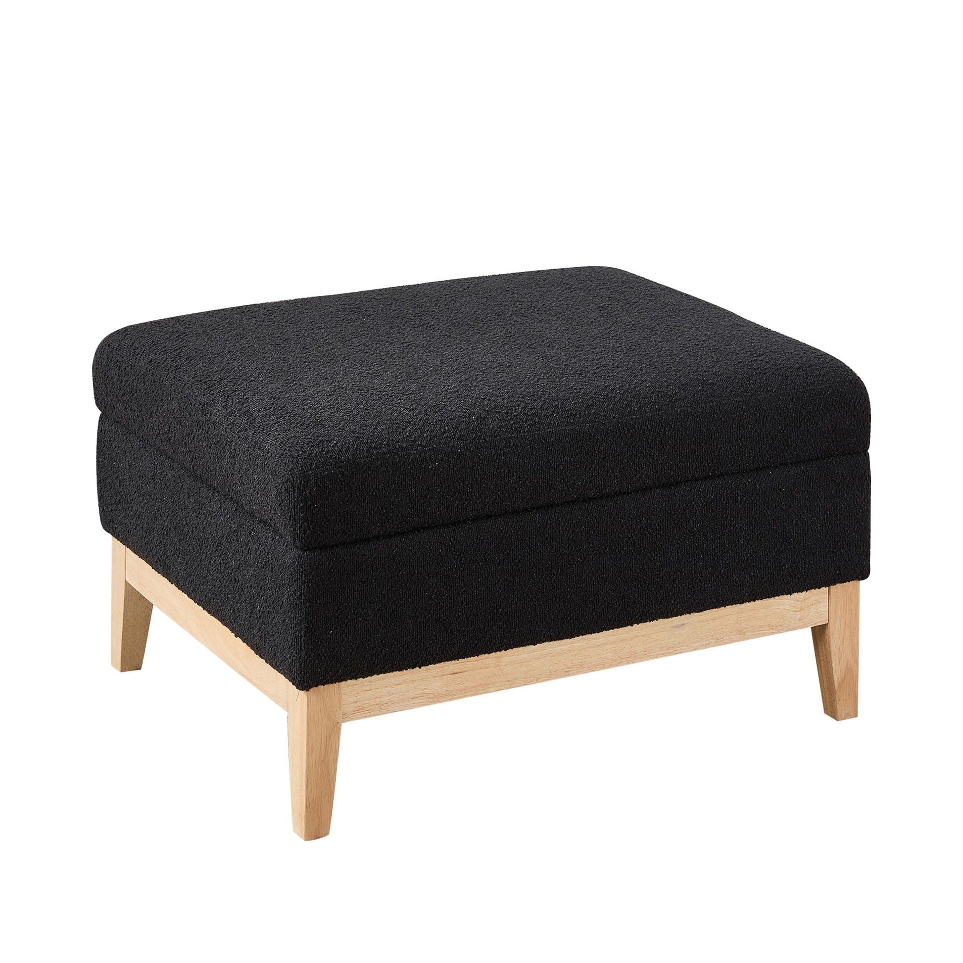 Upholstered Storage Ottoman With Reversible Lid Coffee Table, Foot Stool Square Footrest With Rubberwood Legs For Living Room Bedroom Entryway And Office - Black Home Essentials