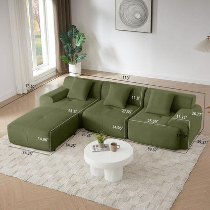 L Shaped Modular Sectional Sofa Corduroy And Movable Ottoman Home Essentials