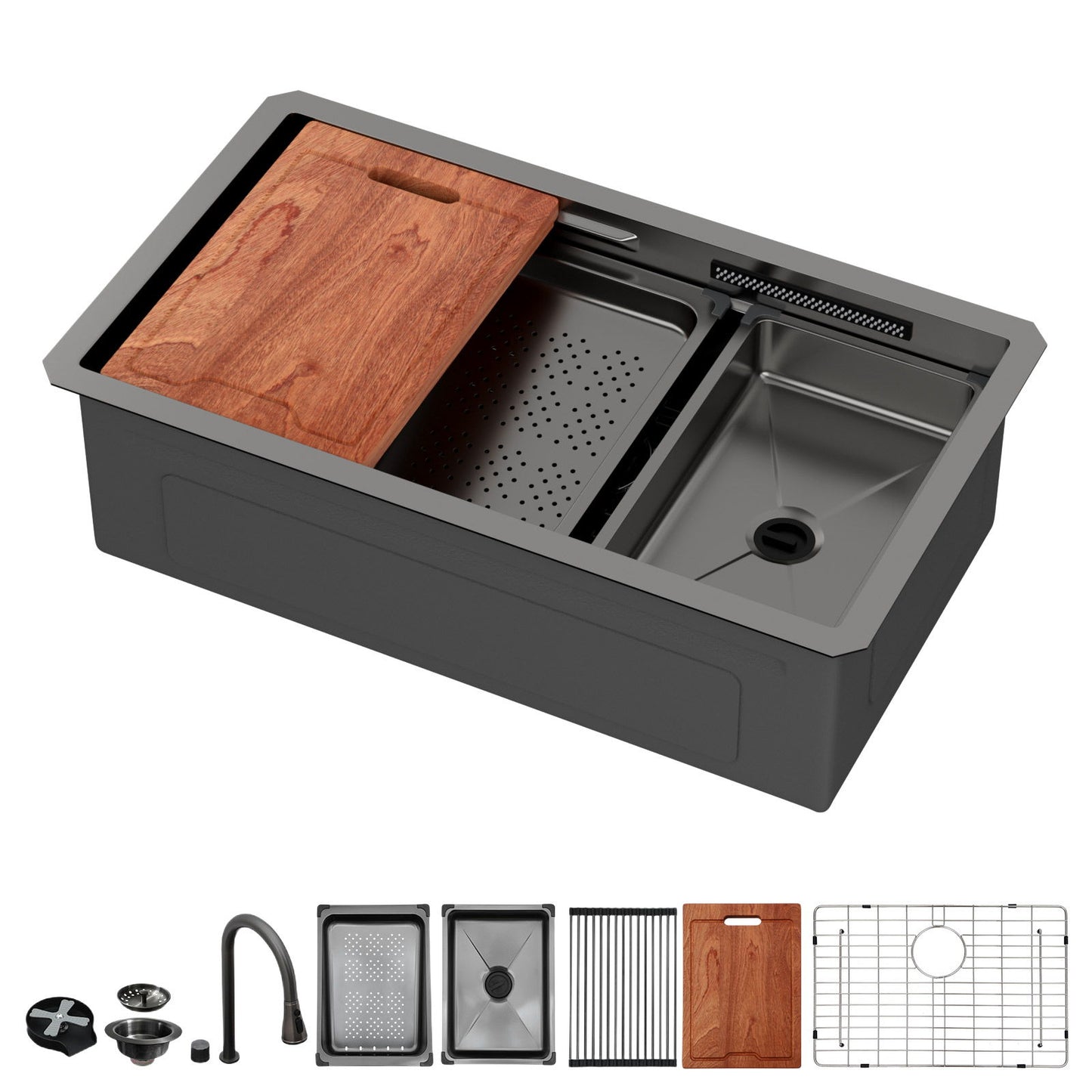 Undermount Stainless Steel Kitchen Sink With Pull Down Faucet & Ledge Workstation Daily Nest