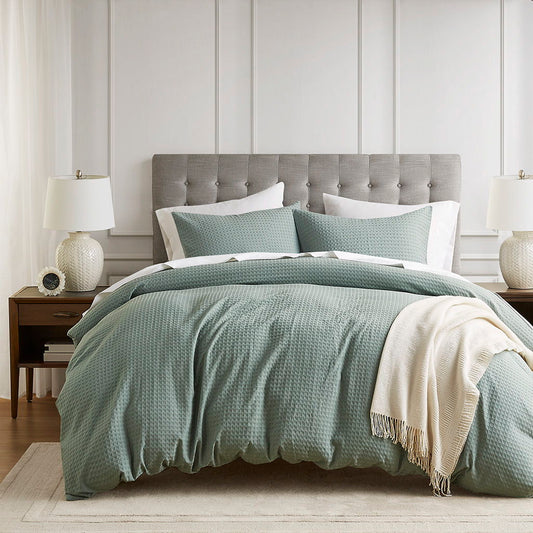 Mina - King/California King Waffle Weave Textured Duvet Cover Set - Light Gray Super Listing