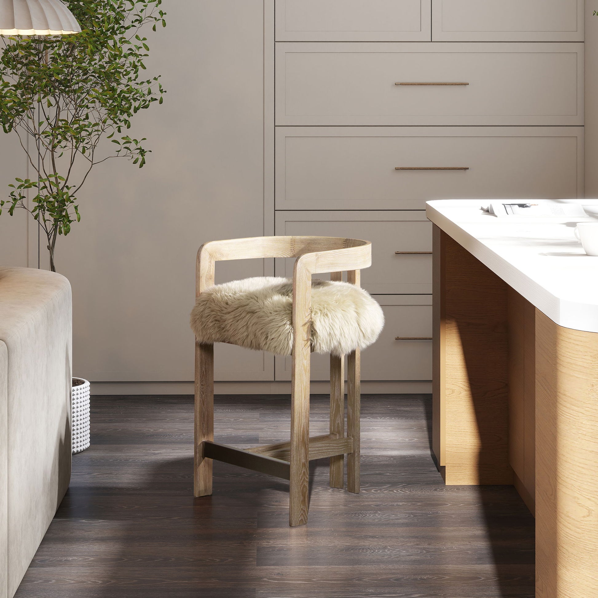 Millwick - Low Back Genuine Fur Counter Stool - Natural Blonde Jennifer Taylor Home