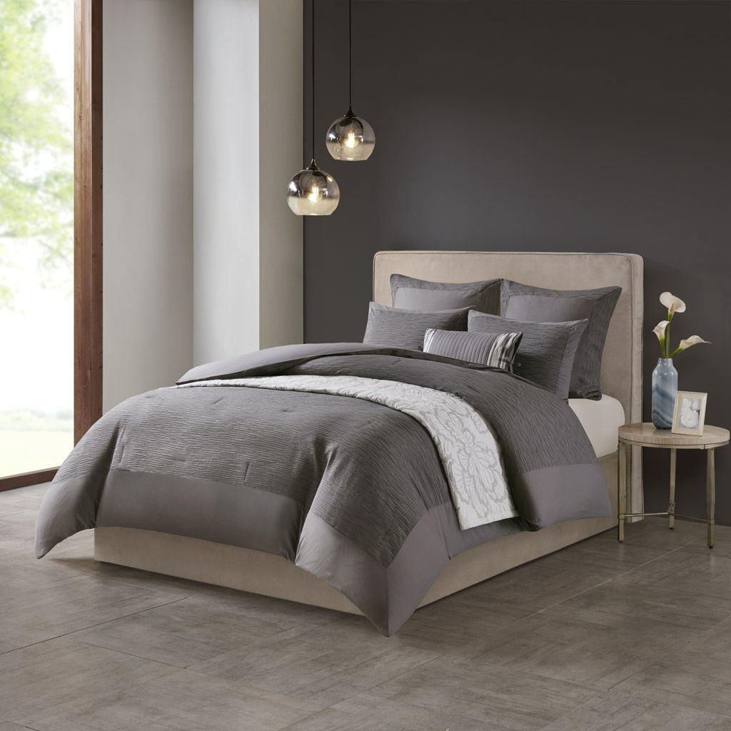 Hanae - King Blend Yarn Dyed 3 Piece Comforter Set - Gray N Natori