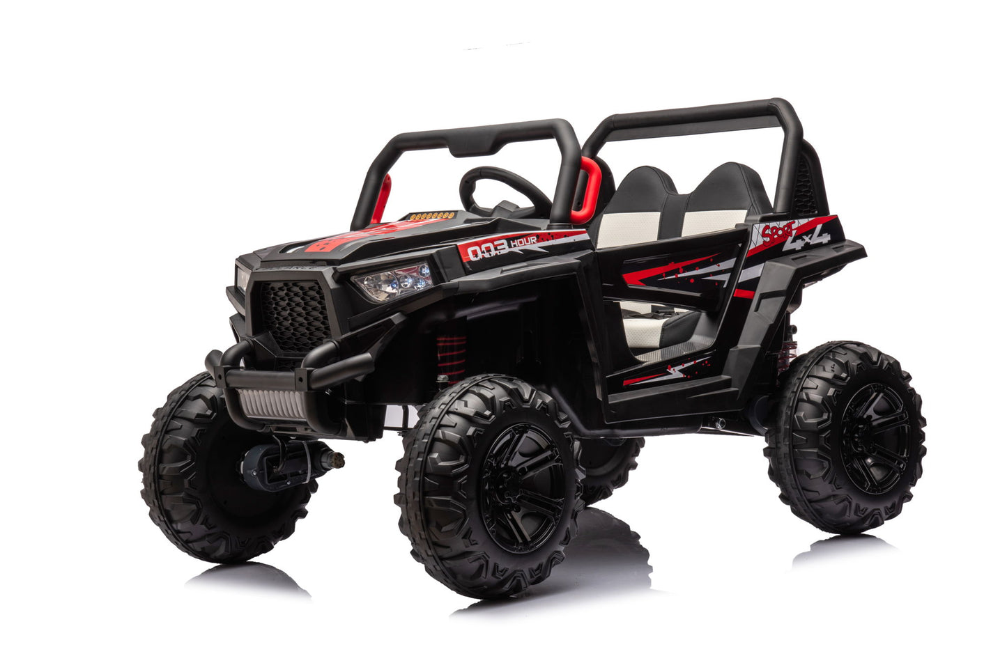 12V7A*1 30W*4 Four-Wheel Drive Leather Seat One Button Start, Forward And Backward, High And Low Speed, Music, Front Light, Power Display, Two Doors Can Open, 2.4G R / C, Seat Belt Four Wheel Absorber Daily Nest
