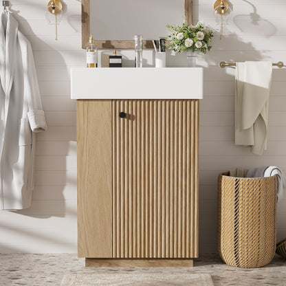 Bathroom Vanity With Sink, Freestanding Wood Grain Cabinet With Storage Hearth and Haven