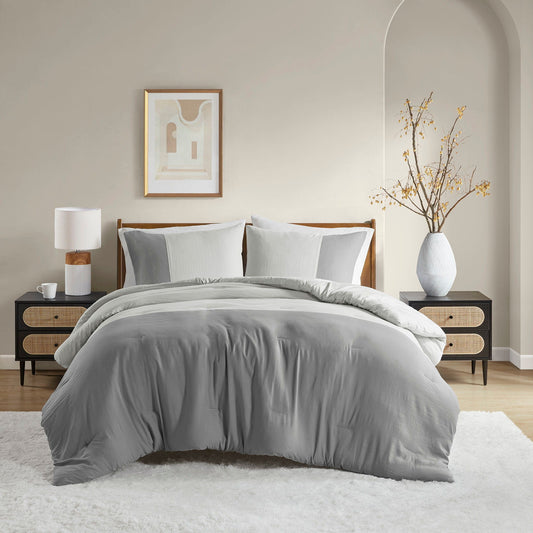 Miro - King/California King Soft Washed Block Comforter Set - Gray Super Listing