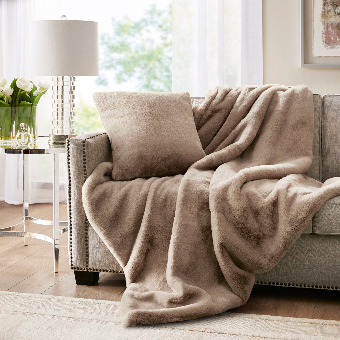 Sable - Solid Faux Fur Throw - Golden