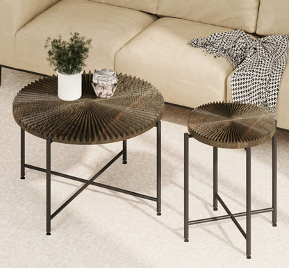 Radial - Pattern Coffee And End Table Set Waterproof Cover, Distressed Cylindrical Design (Set of 2) US Pride