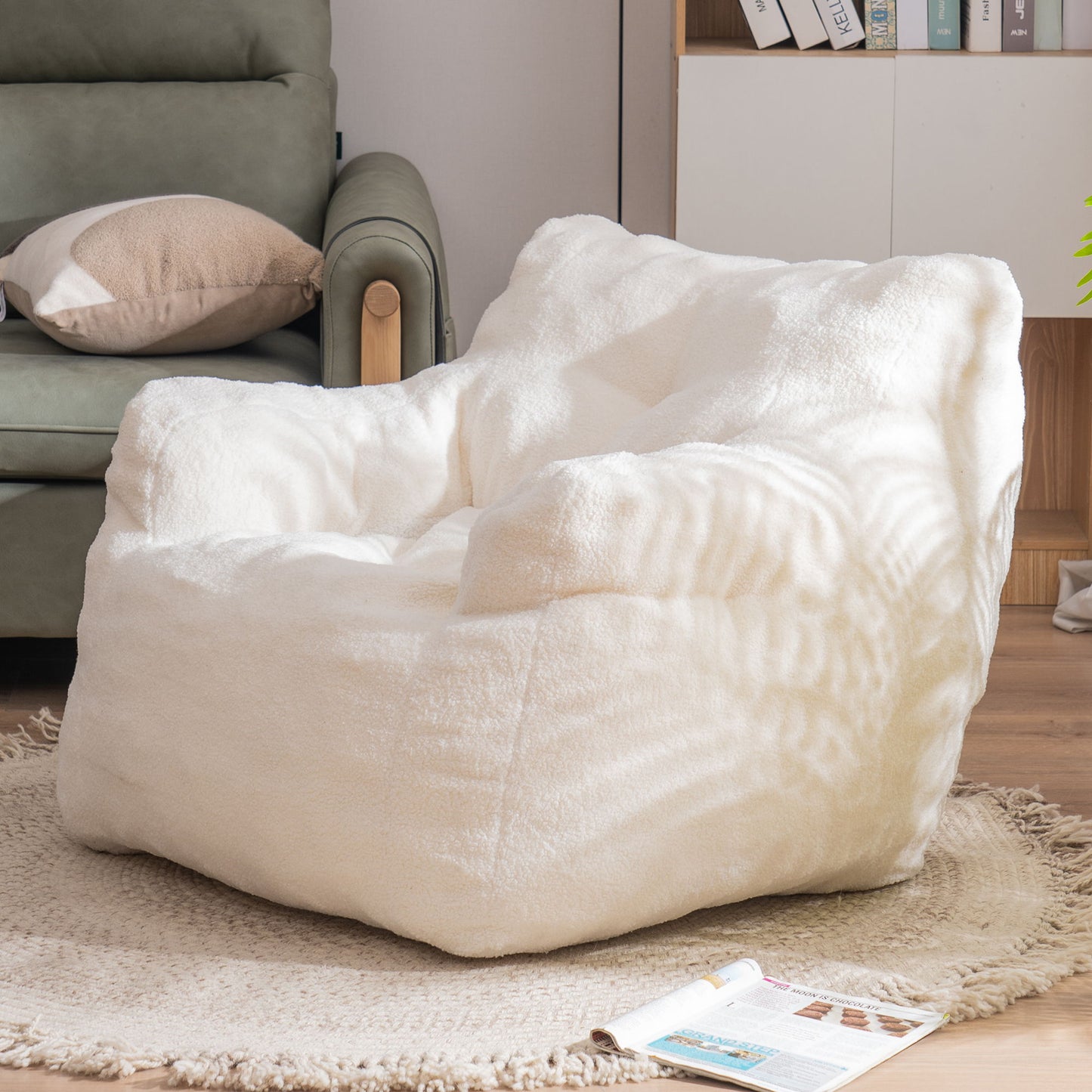 Soft Teddy Fabric Tufted Foam Bean Bag Chair With Teddy Fabric Home Essentials
