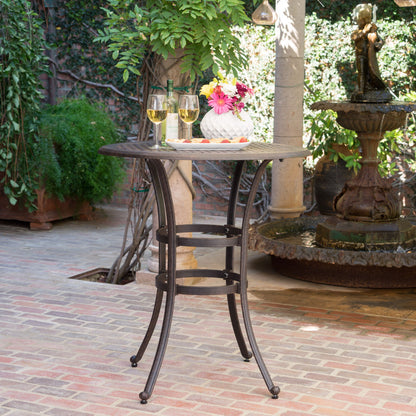 Traditional Style Cast Aluminum Bar Table With Lattice Design And Umbrella Holder - Bronze Noble House