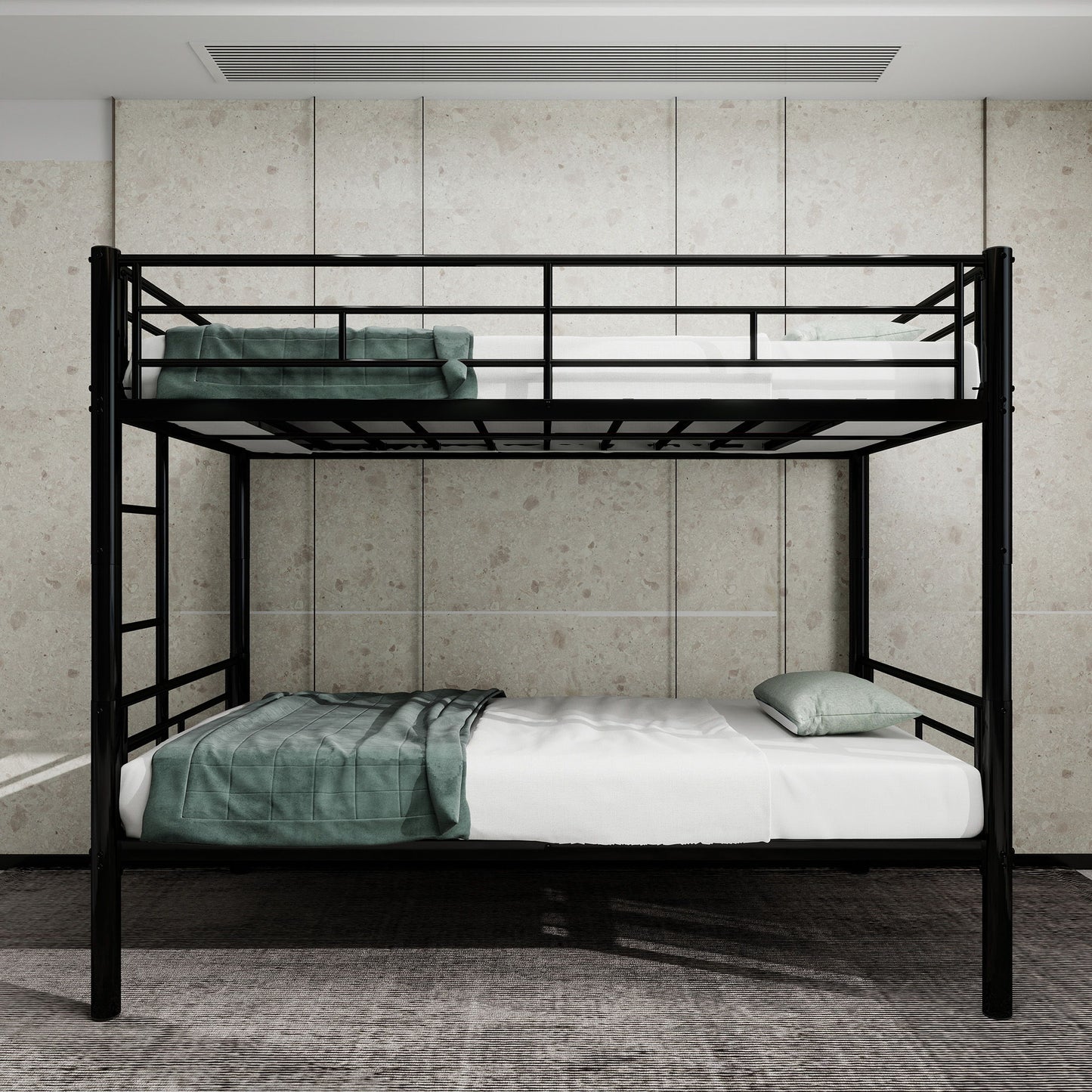 Metal Bunk Bed For Kids, Convertible Bedframe With Ladders & Guardrail Home Essentials