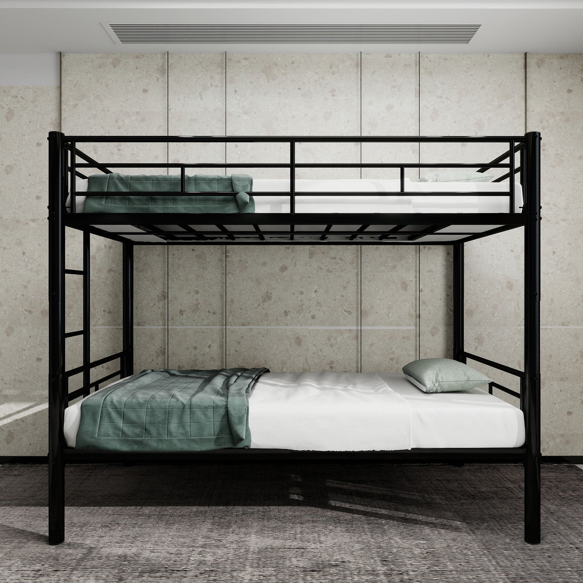 Metal Bunk Bed For Kids, Convertible Bedframe With Ladders & Guardrail Home Essentials