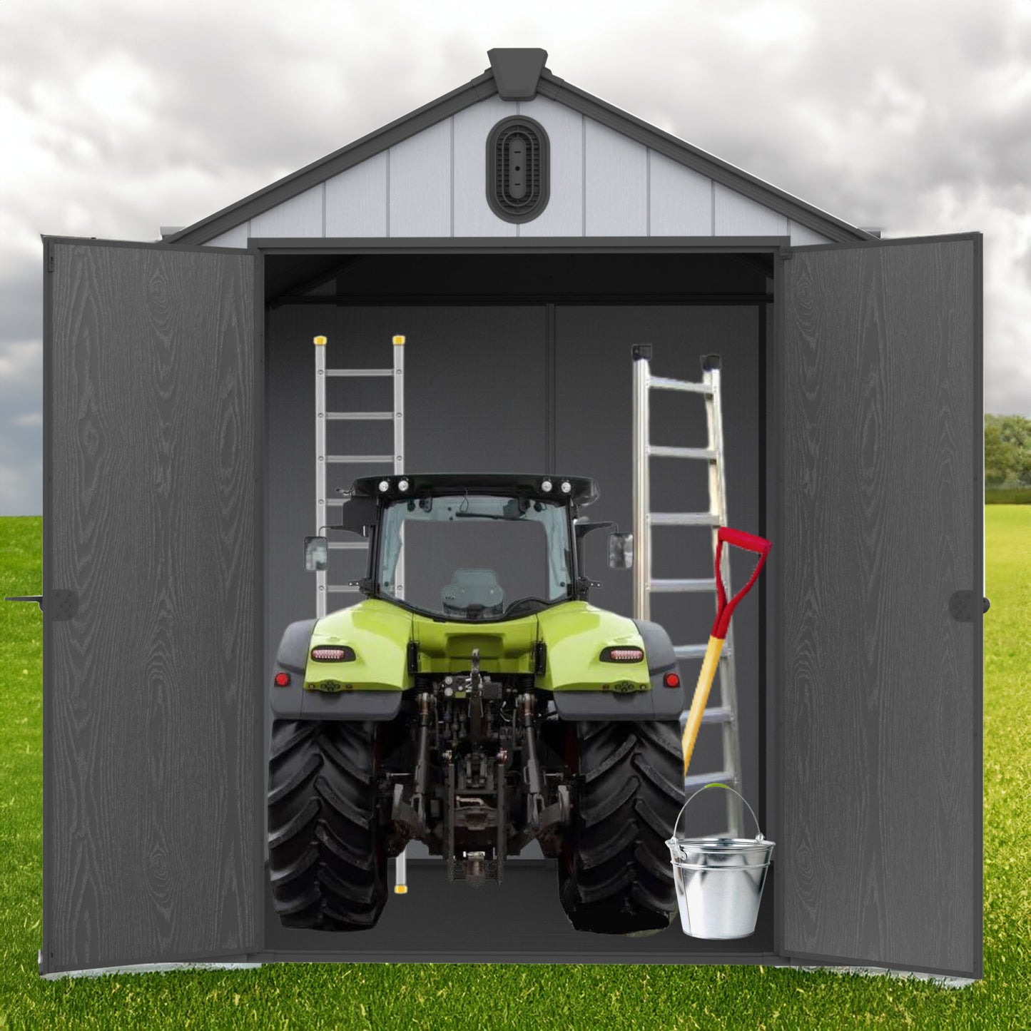 Xwt012 Plastic Storage Shed For Backyard Garden Big Spire Tool Storage - Black / Gray