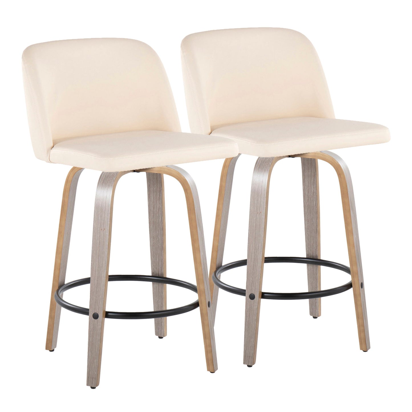 Toriano - Contemporary Fixed Height Counter Stool With Swivel & Round Footrest (Set of 2) Lumi Source