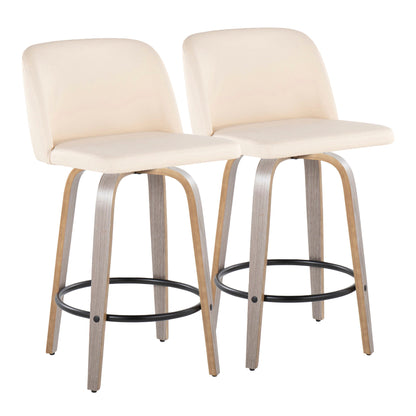 Toriano - Contemporary Fixed Height Counter Stool With Swivel & Round Footrest (Set of 2) Lumi Source