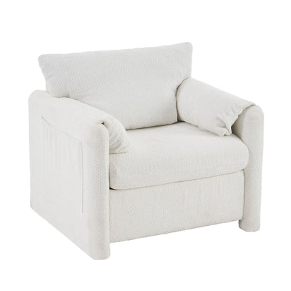 Fixed Modern Accent Chair Single Seater Plush Chenille Lounge Chair With High Resilience Cushion - Ivory White Home Essentials