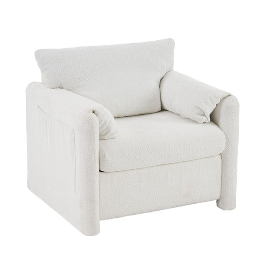 Fixed Modern Accent Chair Single Seater Plush Chenille Lounge Chair With High Resilience Cushion - Ivory White Home Essentials