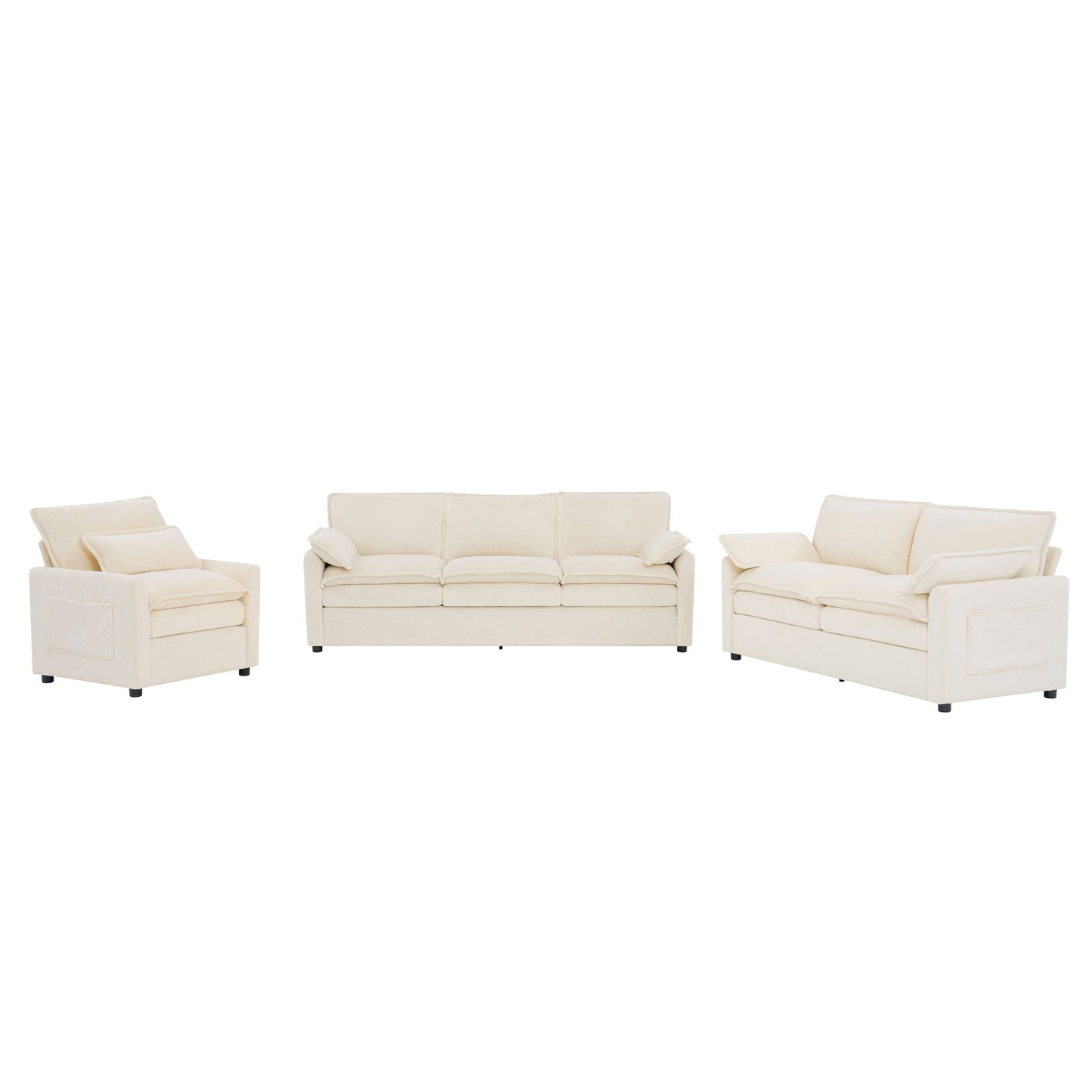 Modern Sofa Set With Double Layer Cushion And Side Storage Pockets Hearth and Haven