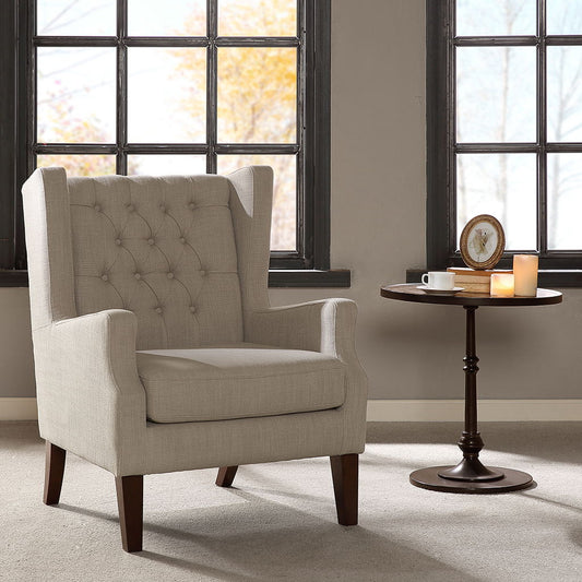 Maxwell - Button Tufted Wing Chair - Linen