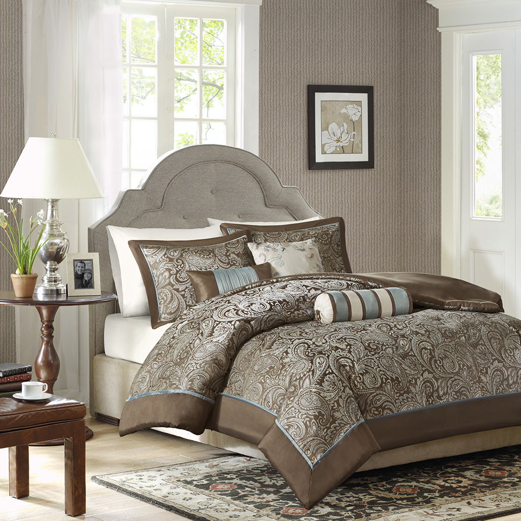 Aubrey - King 6 Piece Duvet Cover Set - Blue / Brown