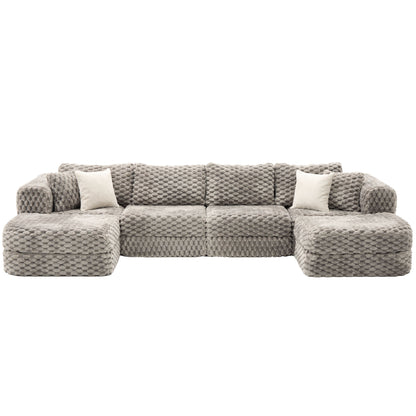 Modular Sectional Sofa, Boneless Couch With 2 Movable Ottomans Hearth and Haven