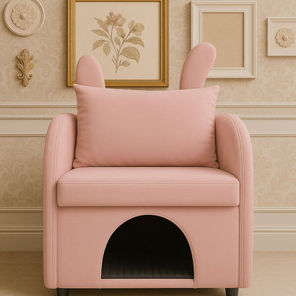 Bunny Ear Pet Friendly Armchair With Hidden Pet House With Storage Pocket For Bedroom & Living Room - Pink Home Essentials