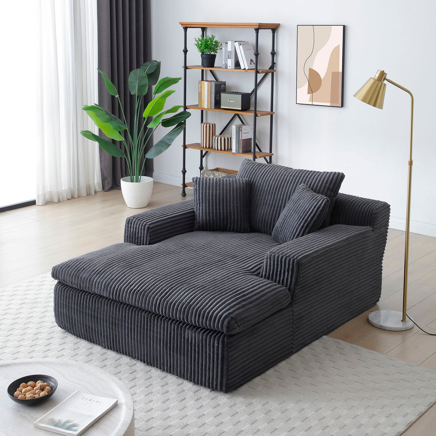 Oversized Upholstered Chaise Lounge Chair Sleeper Couch - Gray Home Essentials