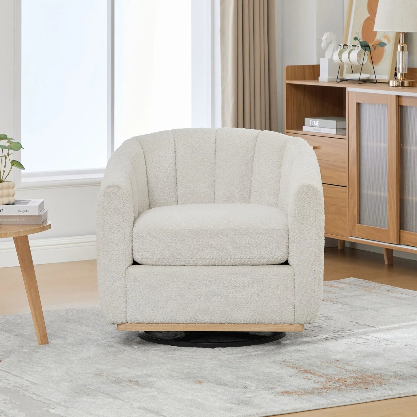 360 Degrees Swivel Upholstered Barrel Armchair For Living Room - Ivory Home Essentials