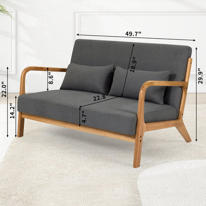 Leisure Chair With Solid Wood Armrest And Feet, Mid-Century Modern Accent Sofa, 2 Seat Home Essentials