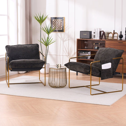 Upholstered Hanging Armchair With Arm Pocketsmetal Frame (Set of 2), Gold-Plated Craftsmanship, Crushed Foam Cushions And Skin-Friendly Woven Fabric For Living Room And Bedroom Home Essentials
