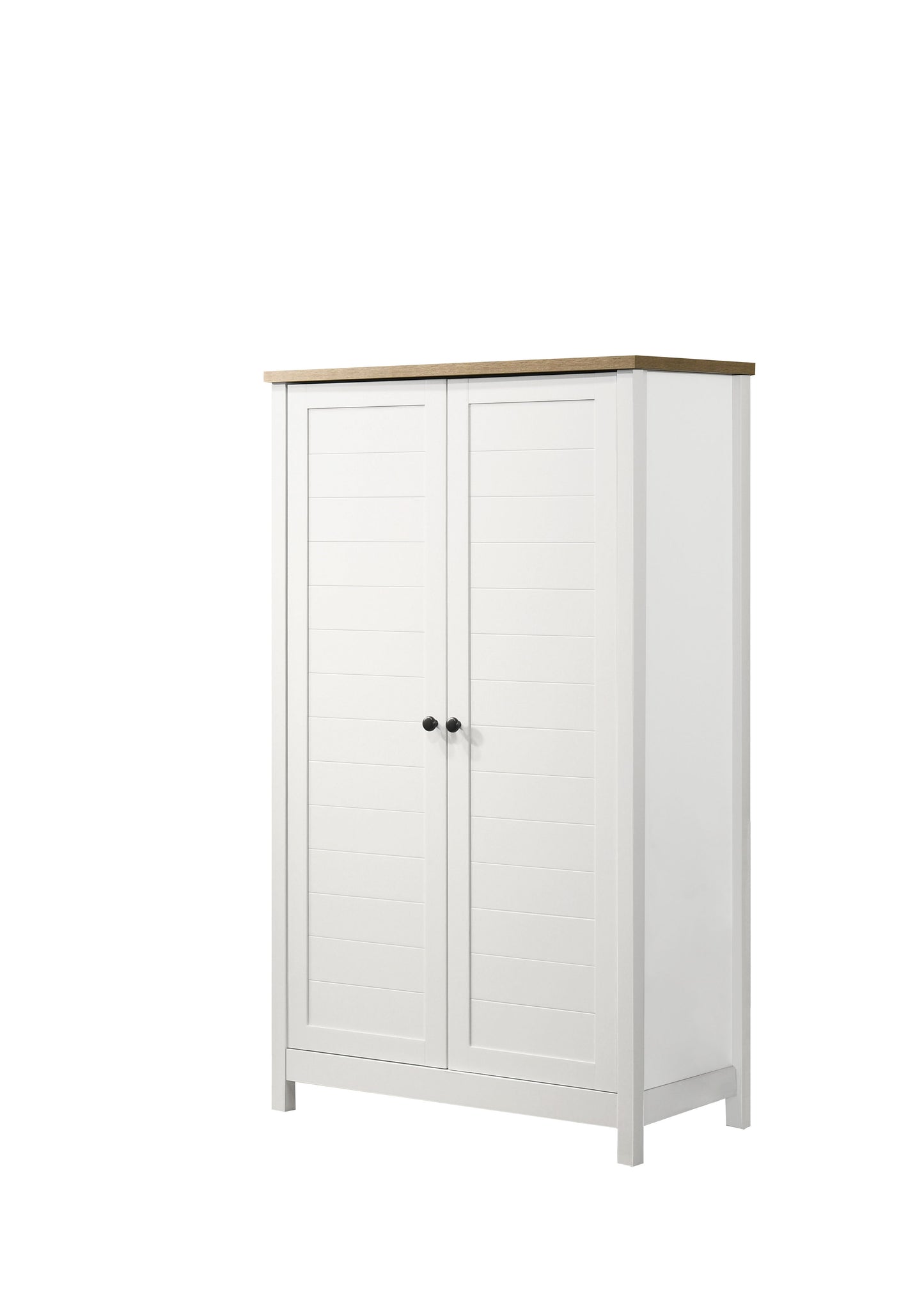 Claire - Storage Cabinet With Oak Accent Finish And Framed Slatted Panel Design - White