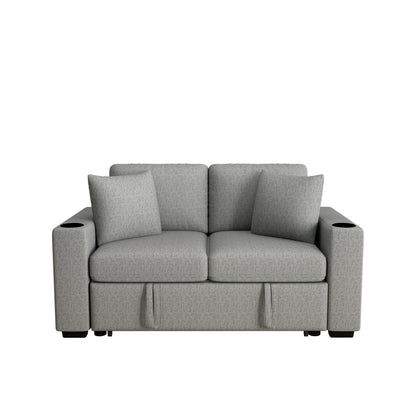Modern 2 Seater Loveseat Sofa With Pull-Out Bed, Fabric, Built-In USB Ports & Cup Holders Hearth and Haven