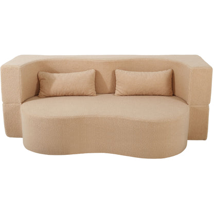 2 In 1 Convertible Full Size Folding Loveseat Couch With Soft Teddy Fabric Home Essentials