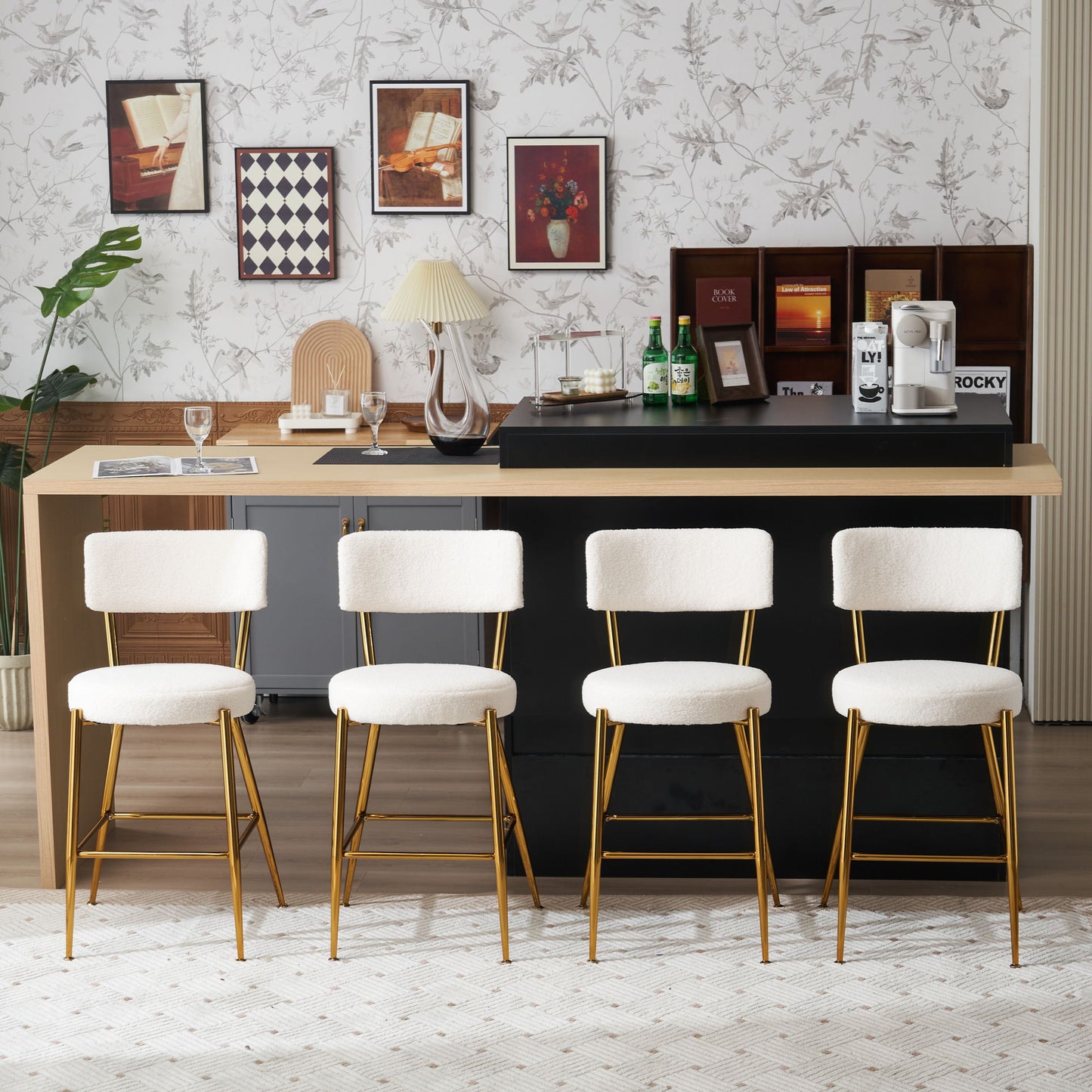 Modern Teddy Fabric Upholstered Bar Stools Home Essentials