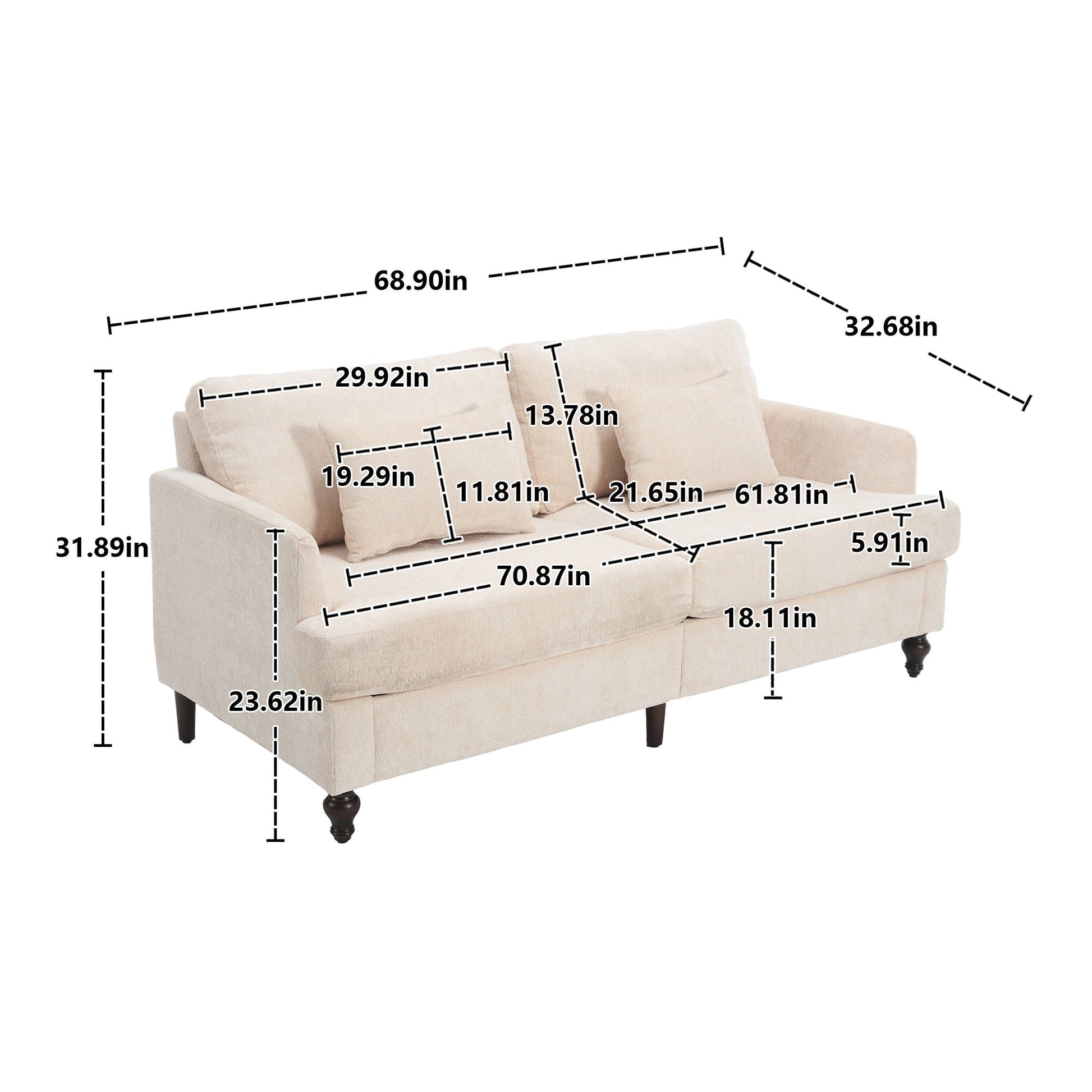 Mid Century Modern Chenille Fabric Loveseat Sofa, 2 Seat Upholstered Couch Home Essentials