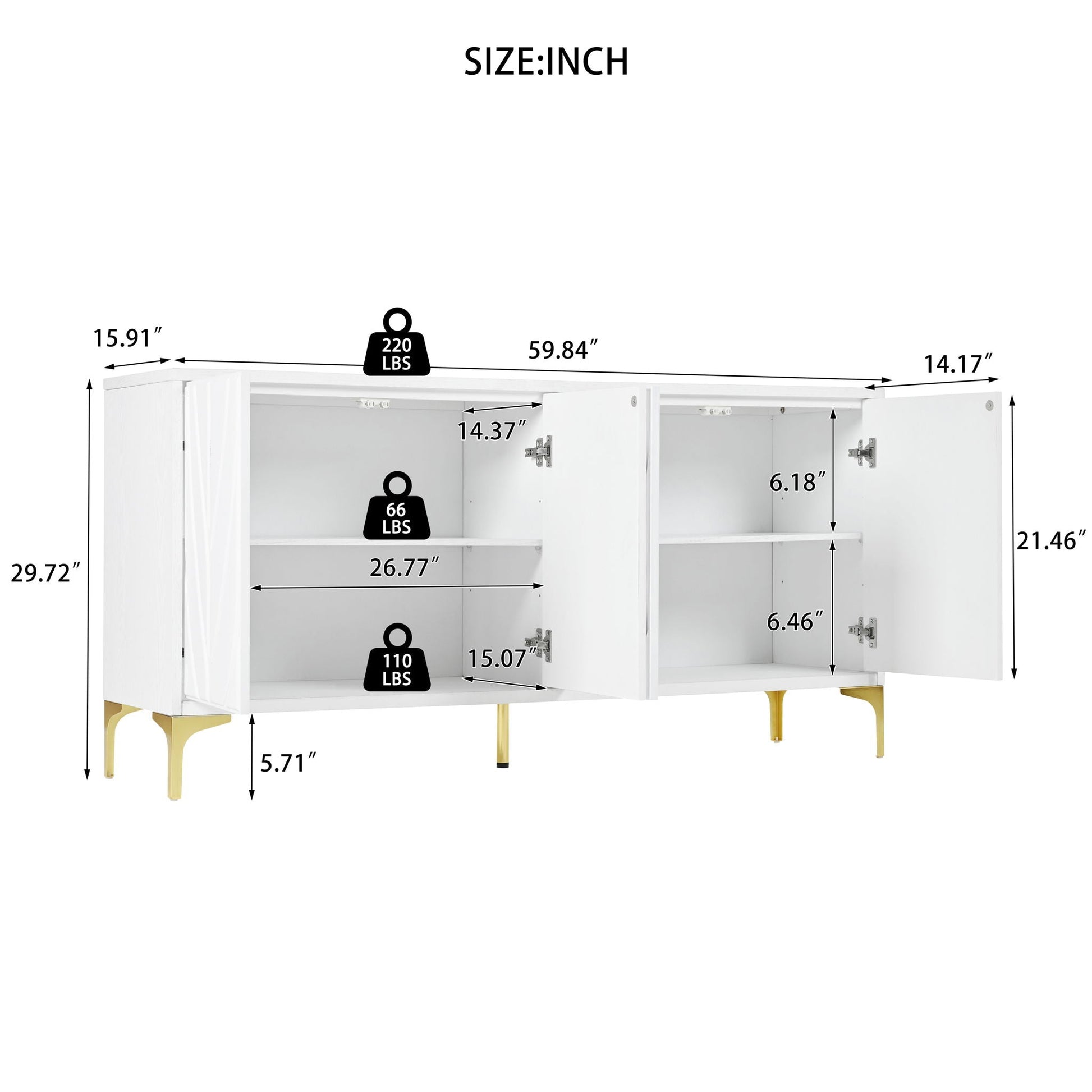 Modern 4 Door Sideboard With Creative Carved Surface And Adjustable Shelves Home Essentials