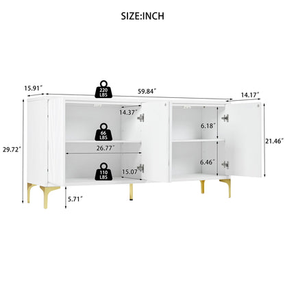 Modern 4 Door Sideboard With Creative Carved Surface And Adjustable Shelves Home Essentials