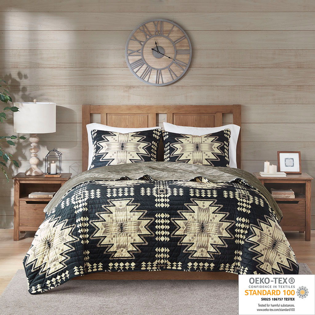 Sierra - Oversized Print Coverlet Set - Tan / Black