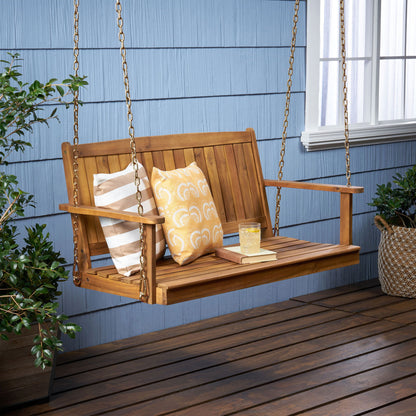 Tambora - Porch Swing Acacia Wood Slat Design Noble House
