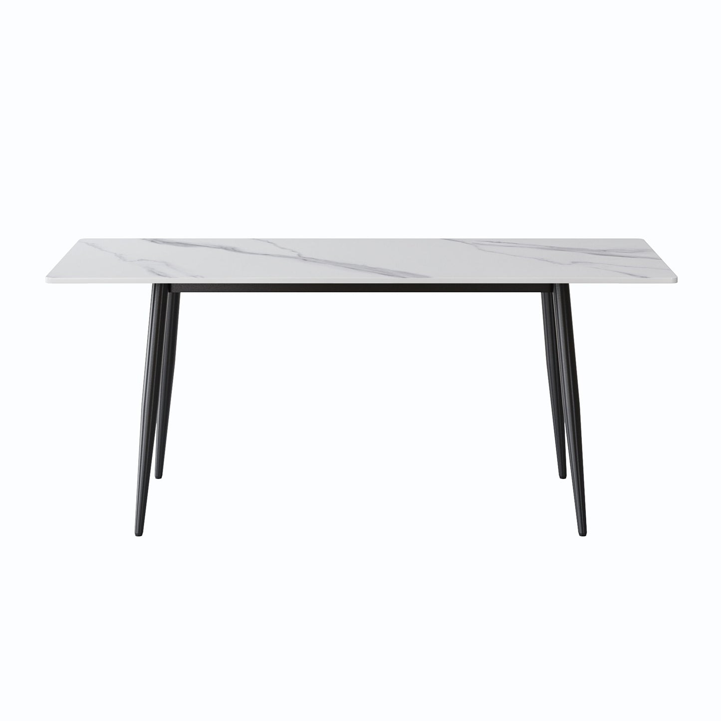 78.74" Modern Artificial Stone Straight Edge Black Metal Leg Dining Table - White