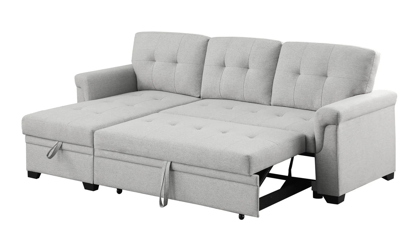 Destiny - Linen Reversible Sleeper Sectional Sofa With Storage Chaise Lilola Home