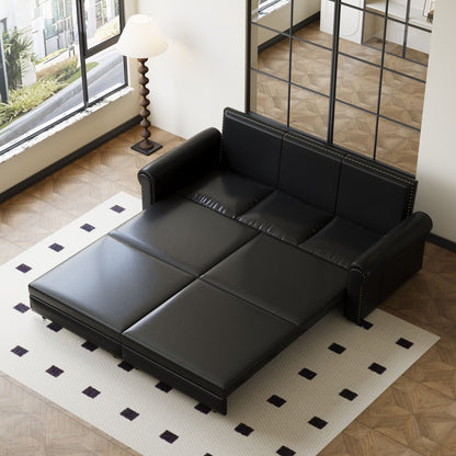 Pull Out Sofa Bed 3 In 1 Velvet Convertible Sleeper Sofa With Nailhead Trim & Rolled Arm, Multi Functional