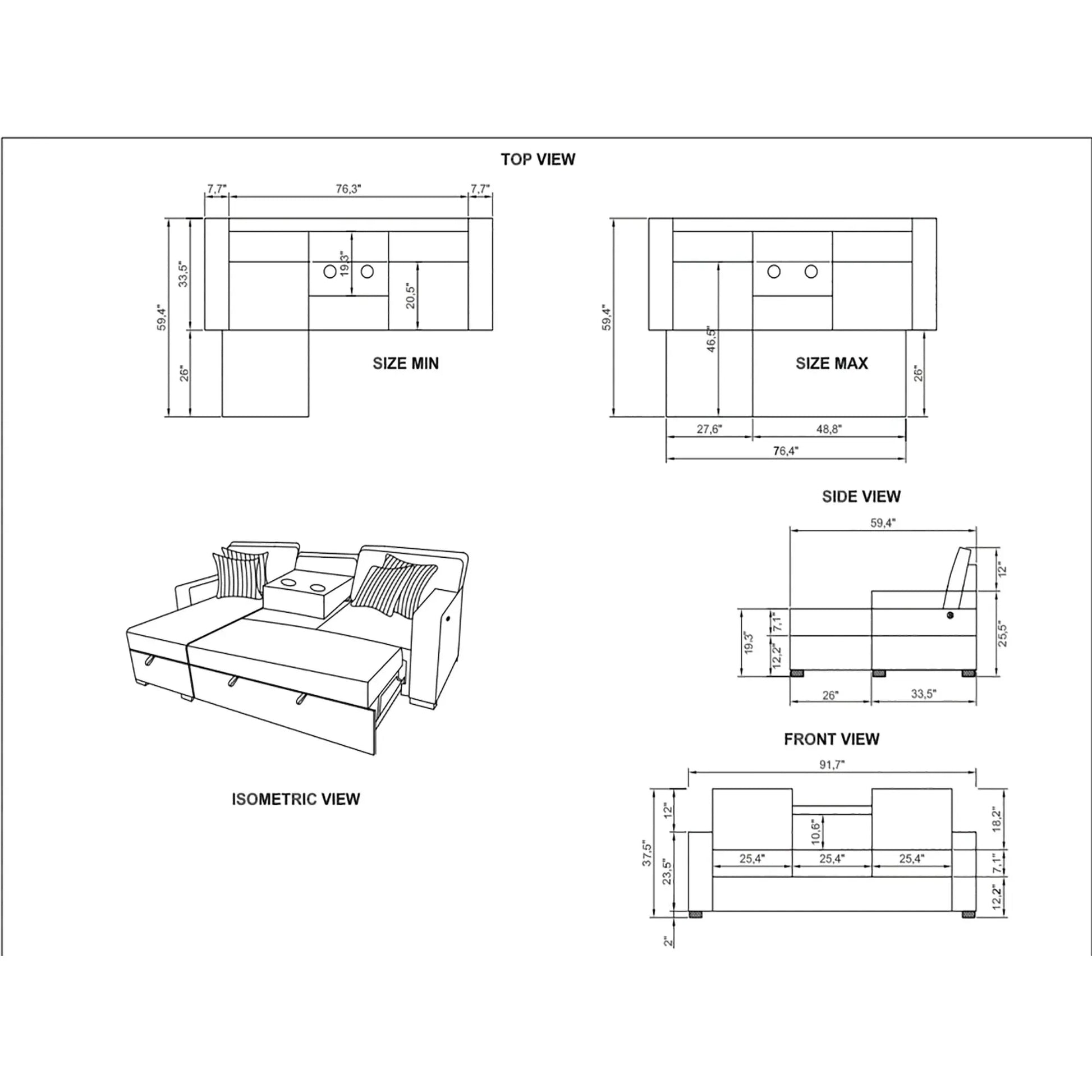 Ford - Reversible Pull Out Sofa Bed - Light Gray Global Furniture USA