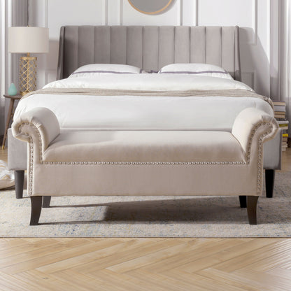 Kathy - Roll Arm Entryway Accent Bench - Sky Neutral Beige Jennifer Taylor Home