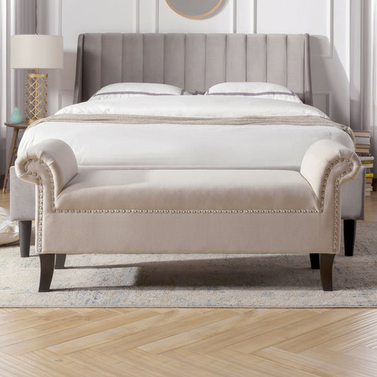 Kathy - Roll Arm Entryway Accent Bench - Sky Neutral Beige Jennifer Taylor Home