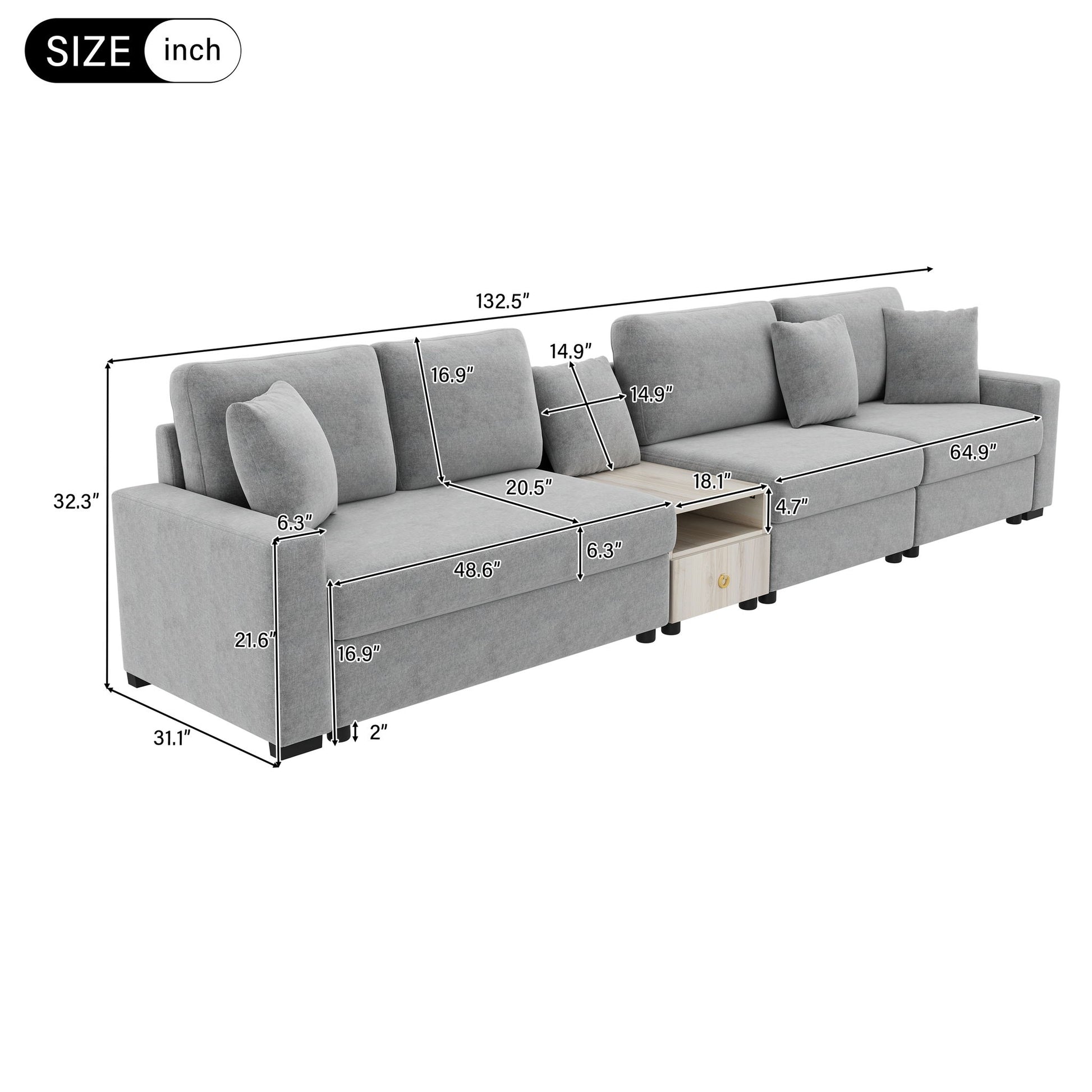 Modular Sofa Couch With Storage Armrest And Center Console Noble House