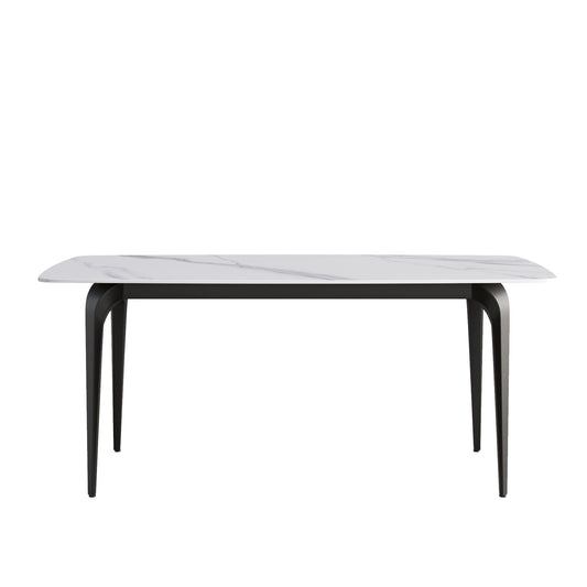 70.87" Modern Artificial Stone Curved Black Metal Leg Dining Table, Can Accommodate 6-8 People - White / Black Home Essentials