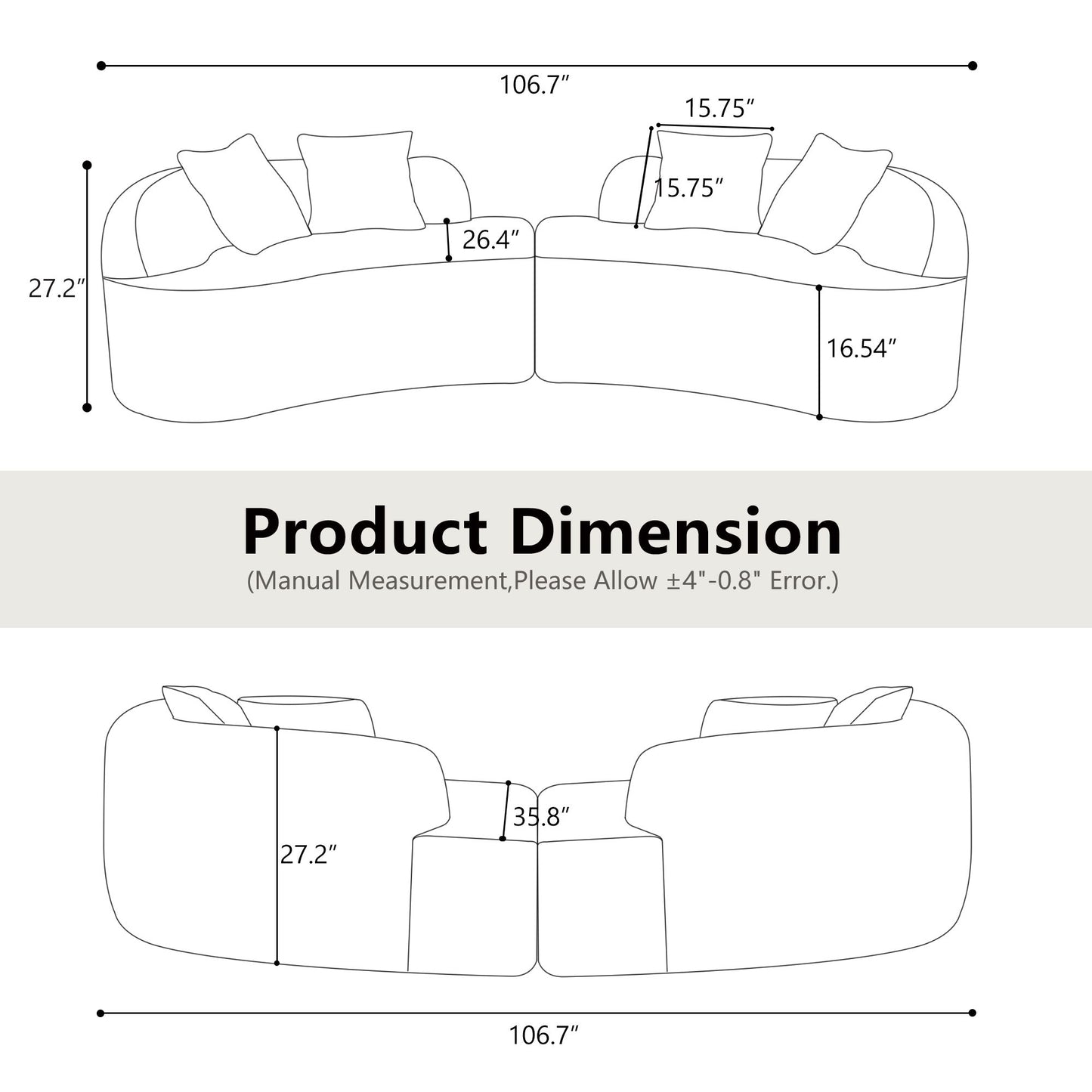 Curved 4 Seater Full Compression Sponge Sofa Home Essentials