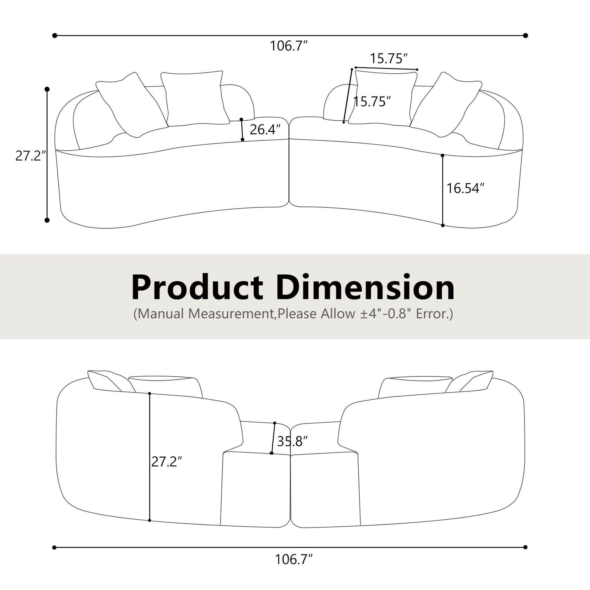 Curved 4 Seater Full Compression Sponge Sofa Home Essentials
