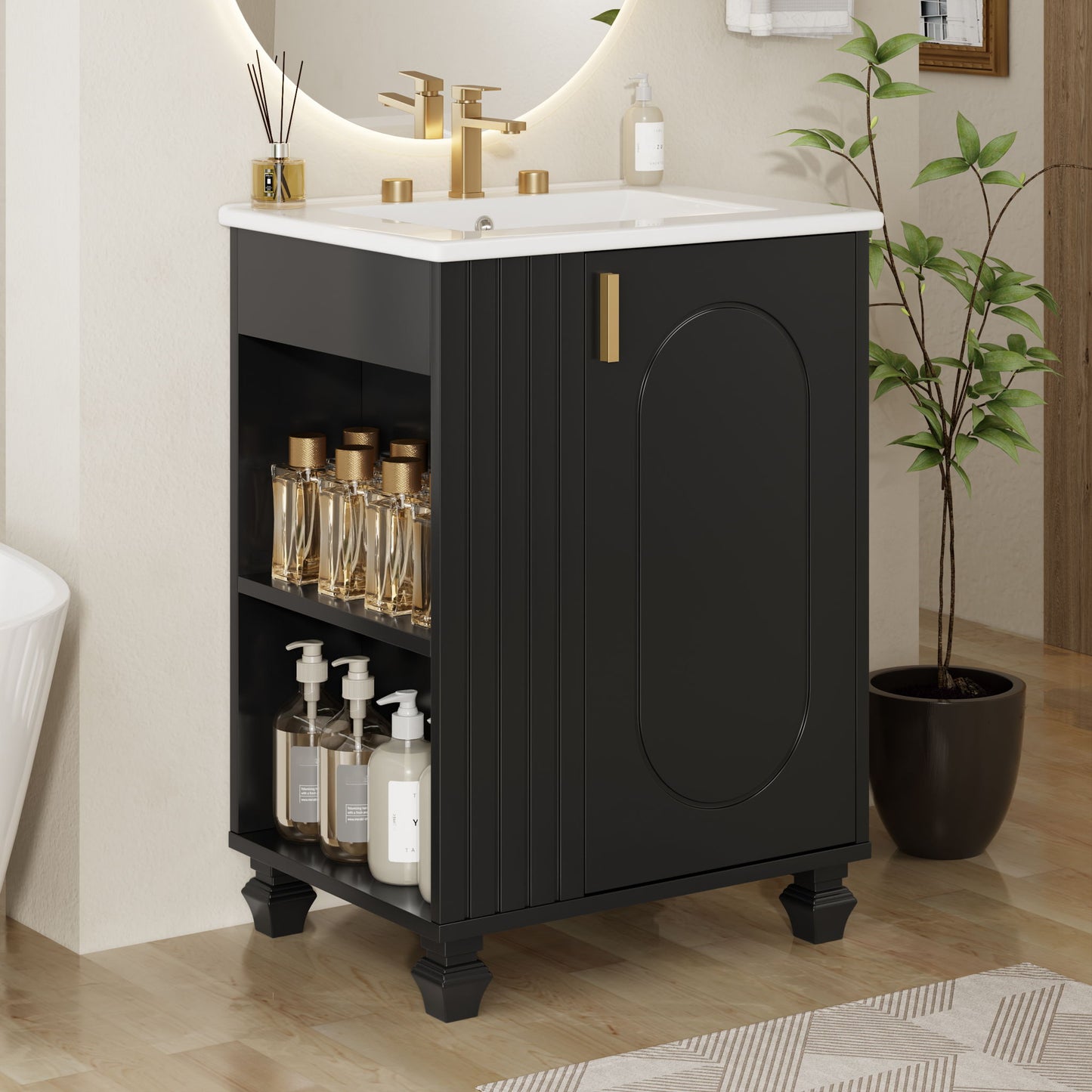 Classic Retro Bathroom Vanity With Sink, Door Shelf, Side Open Storage Frame Noble House